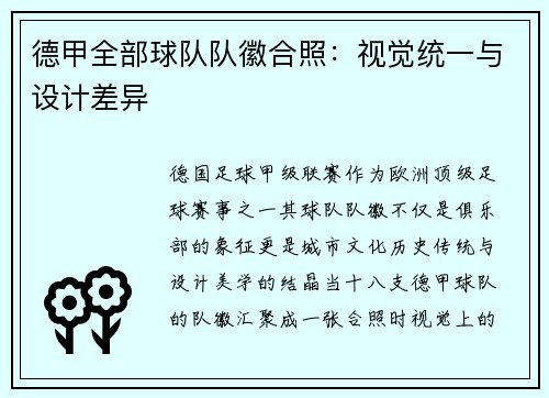 德甲全部球队队徽合照：视觉统一与设计差异